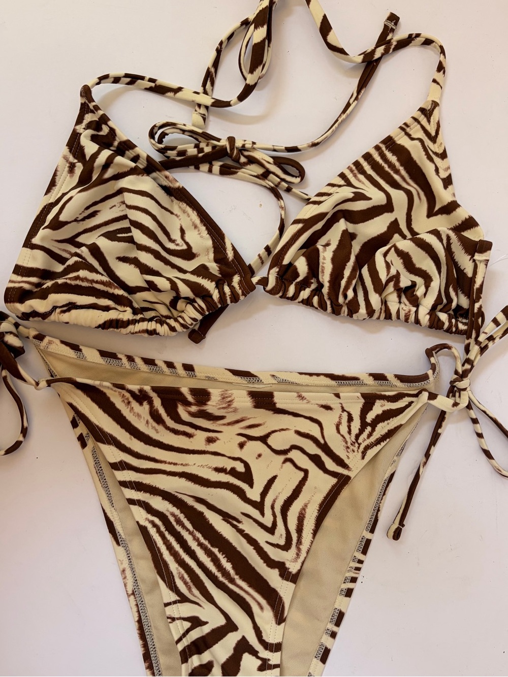 🦓Brown & Cream Zebra Print Tie-Side Bikini XL - Picture 2 of 4